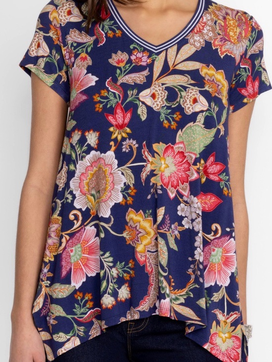 Johnny Was Tops - Johnny Was Floral V-Neck Short Sleeve Top